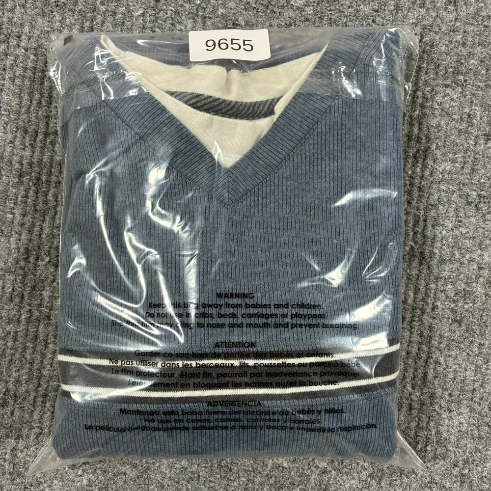 Method Mens Blue V Neck Long Sleeve Sweater Shirt 2XL Striped Casual Pullover